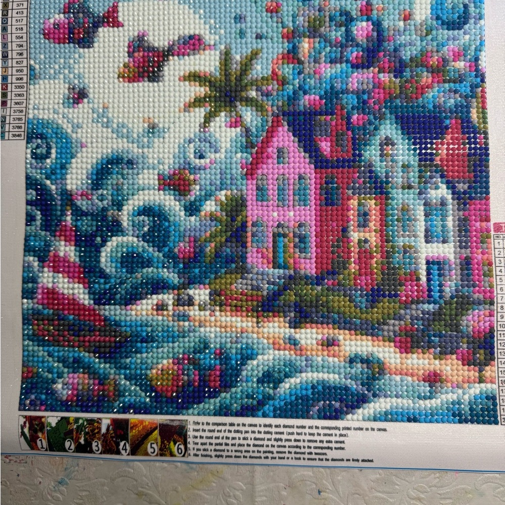 Houses Trees And Fish Diamond Art